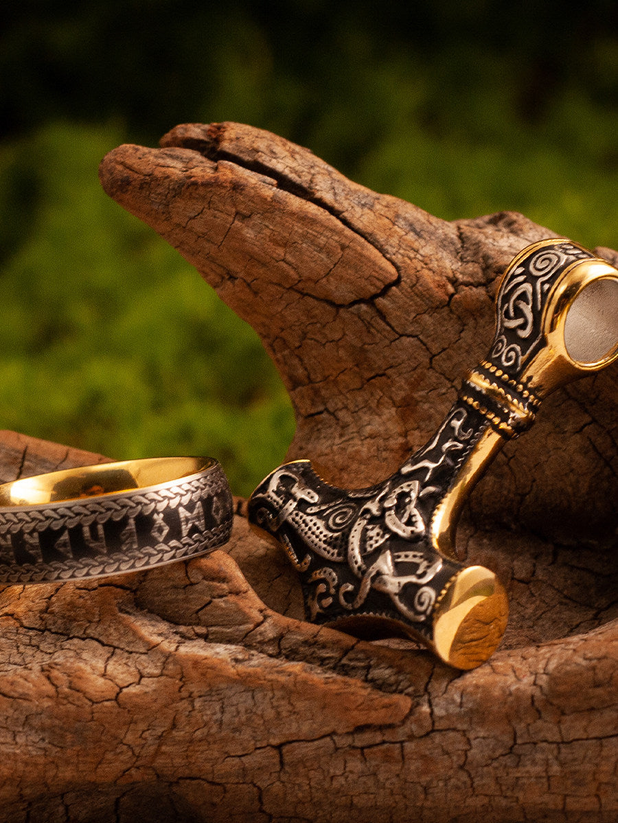 Kemstone Titanium Steel Nordic Rune Ring for Men – Vintage Viking Design NW-WJBZ303