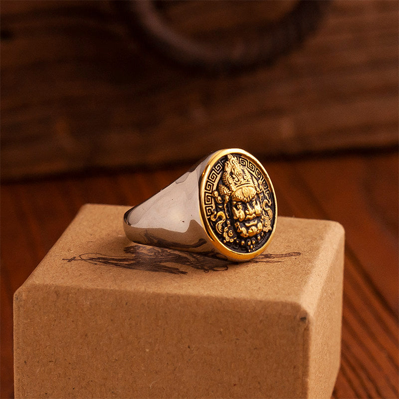 Kemstone Dragon Coin Signet Ring – Titanium Steel for Men NW-JZ238