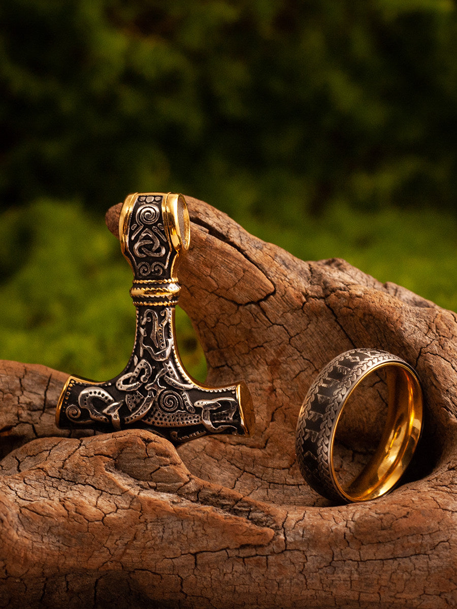 Kemstone Titanium Steel Nordic Rune Ring for Men – Vintage Viking Design NW-WJBZ303