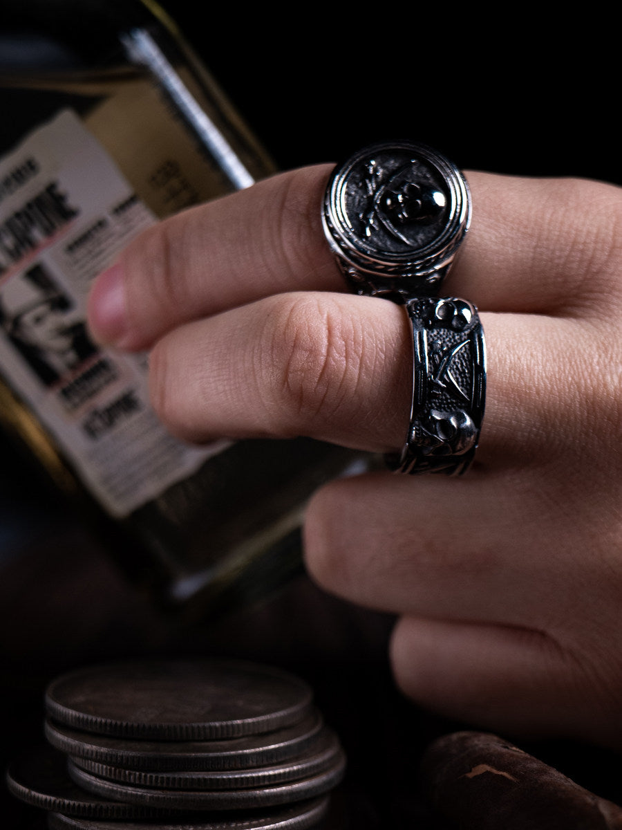 Kemstone Pirate Skull Signet Ring – Titanium Steel Vintage Punk NW-JZ107