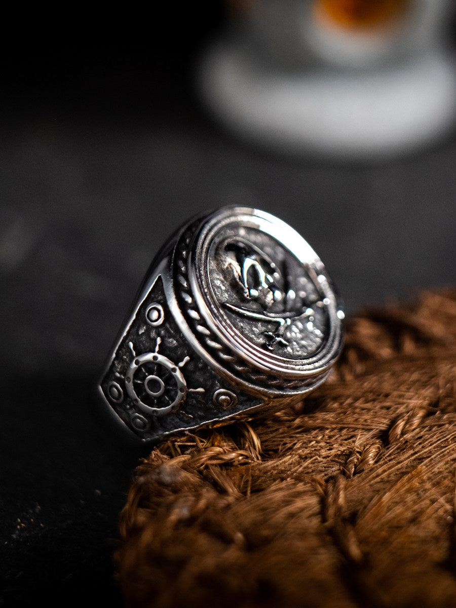 Kemstone Pirate Skull Signet Ring – Titanium Steel Vintage Punk NW-JZ107