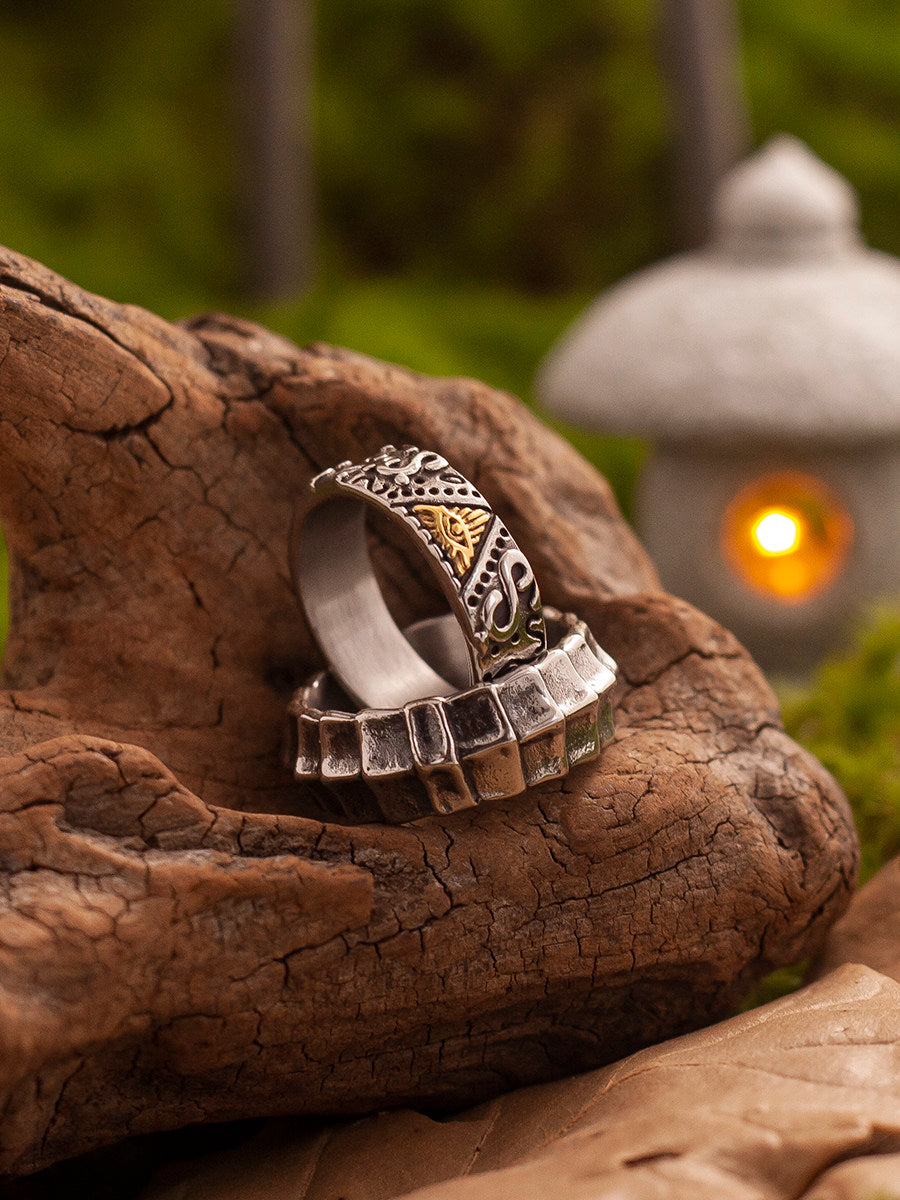 Kemstone Titanium Steel All-Seeing Eye Ring for Men – Gold Accents NW-JZ318