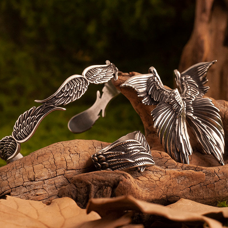 Kemstone Vintage Feather Design Titanium Steel Ring for Men – Angel’s Guardian Symbolism NW-TS276