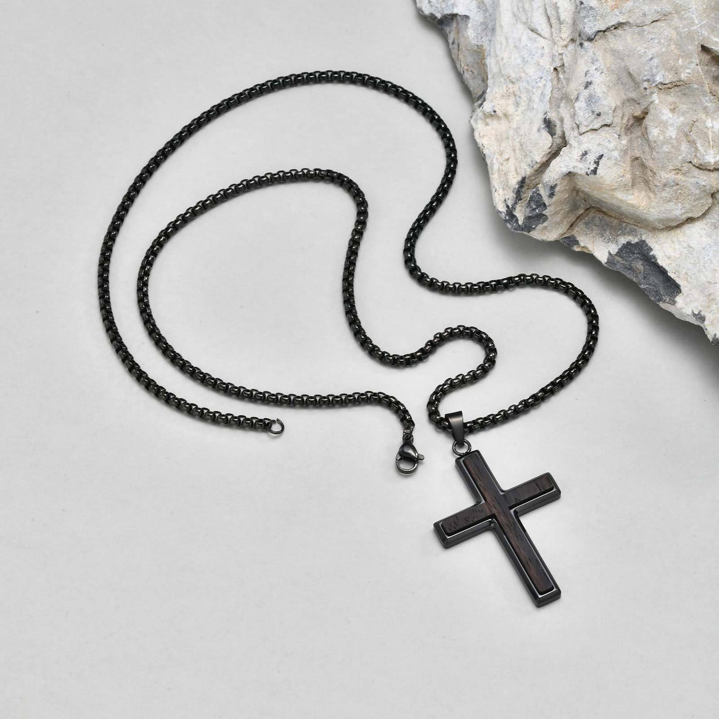 Kemstone Men’s Stainless Steel Cross Necklace – Ebony Black Pendant PN-2209