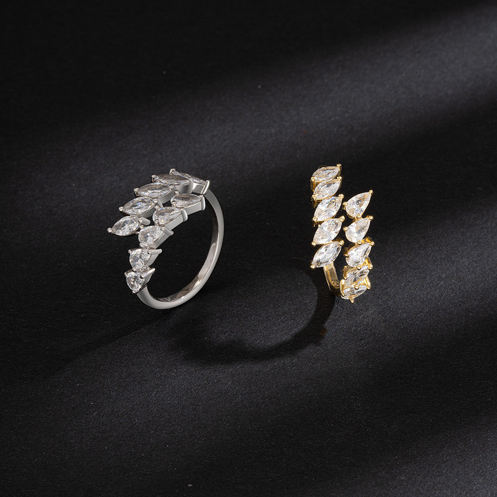 Kemstone Cubic Zirconia Open Ring for Women 925 Sterling Silver Curved Stone Detail SR306