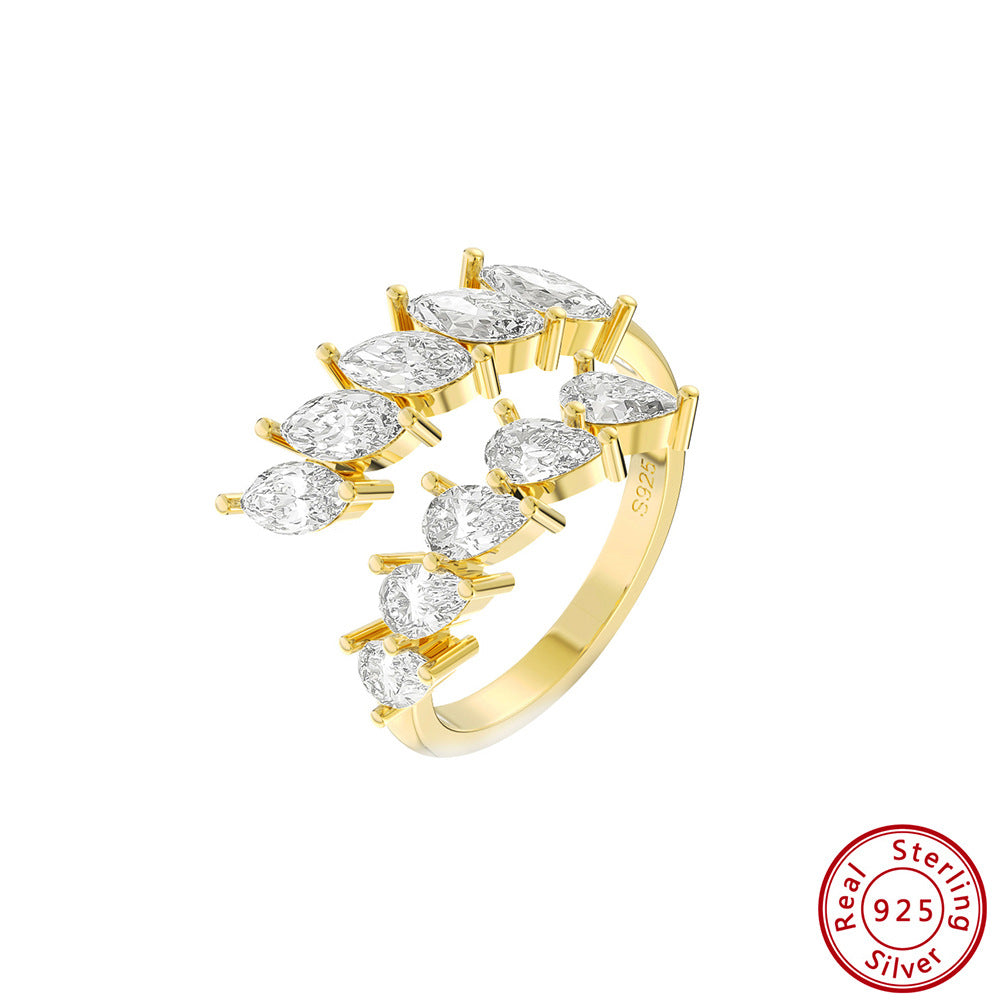 Kemstone Cubic Zirconia Open Ring for Women 925 Sterling Silver Curved Stone Detail SR306