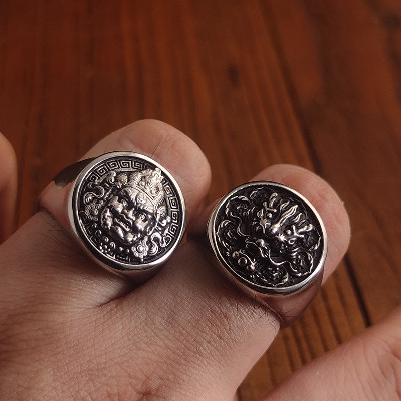 Kemstone Dragon Coin Signet Ring – Titanium Steel for Men NW-JZ238
