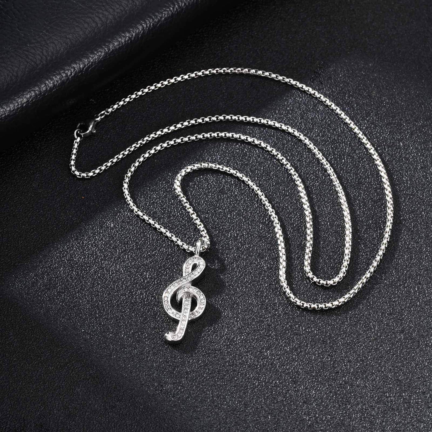 Kemstone Men’s Stainless Steel Treble Clef Necklace – Crystal Rhinestone PN-2229