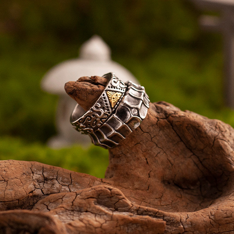 Kemstone Titanium Steel All-Seeing Eye Ring for Men – Gold Accents NW-JZ318