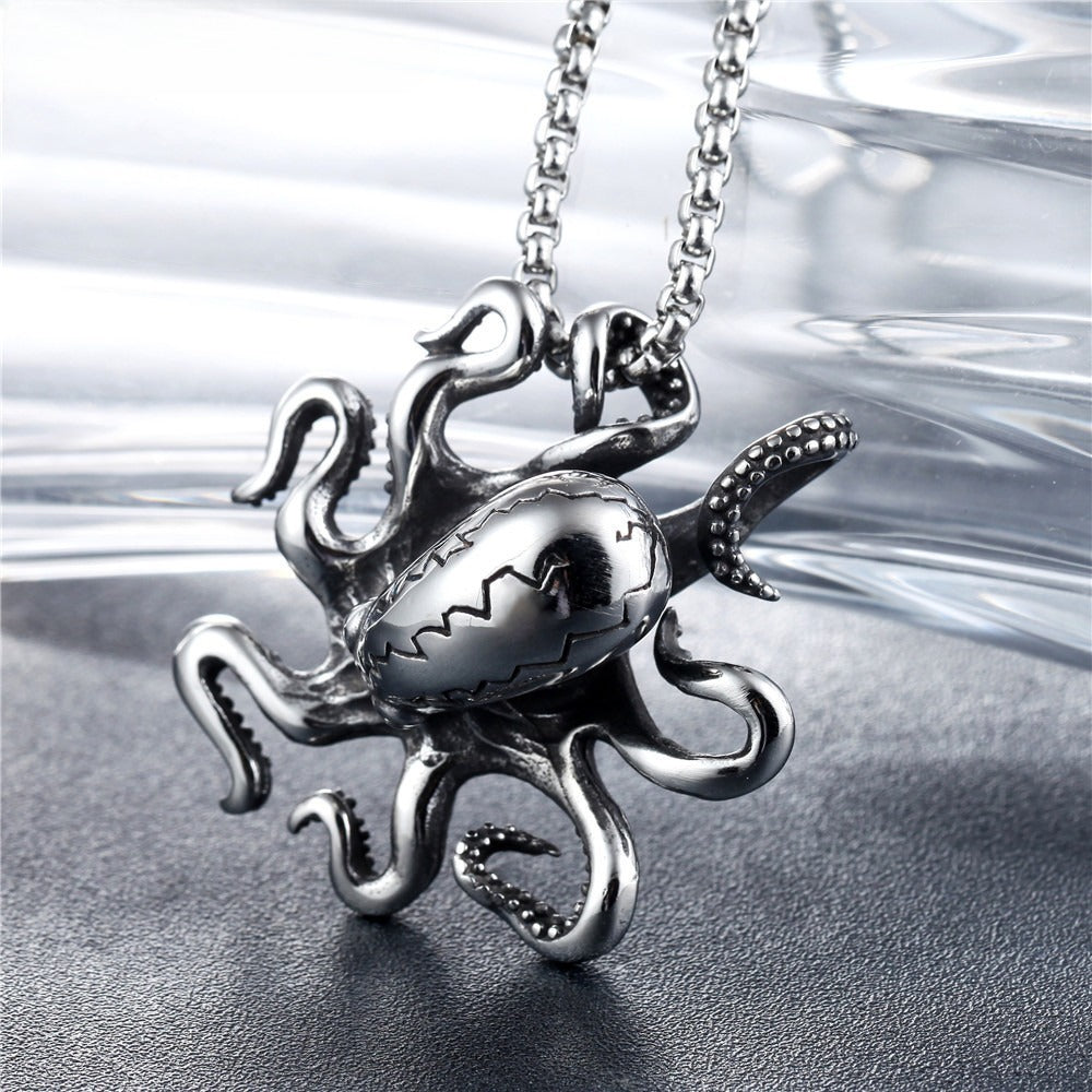 Kemstone Octopus Pendant Necklace for Men Titanium Steel Vintage Ocean Style P0241-NK05