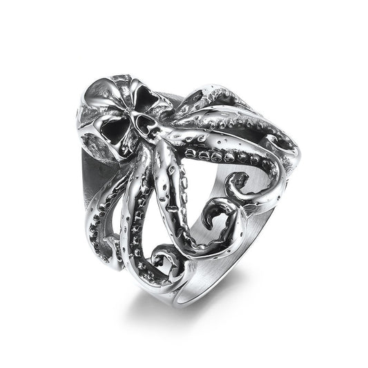 Kemstone Octopus Relief Stainless Steel Ring for Men – Vintage Oxidized Texture KR590