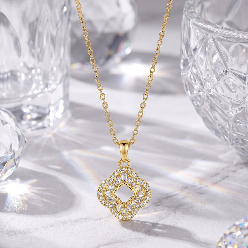 Kemston 0.6CT Moissanite Necklace for Women 925 Sterling Silver Four-Petal Openwork SMON30