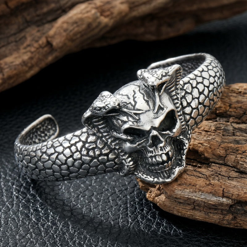 Kemstone Skull Bracelet for Men Stainless Steel Snake Cuff Vintage KB214355-LU