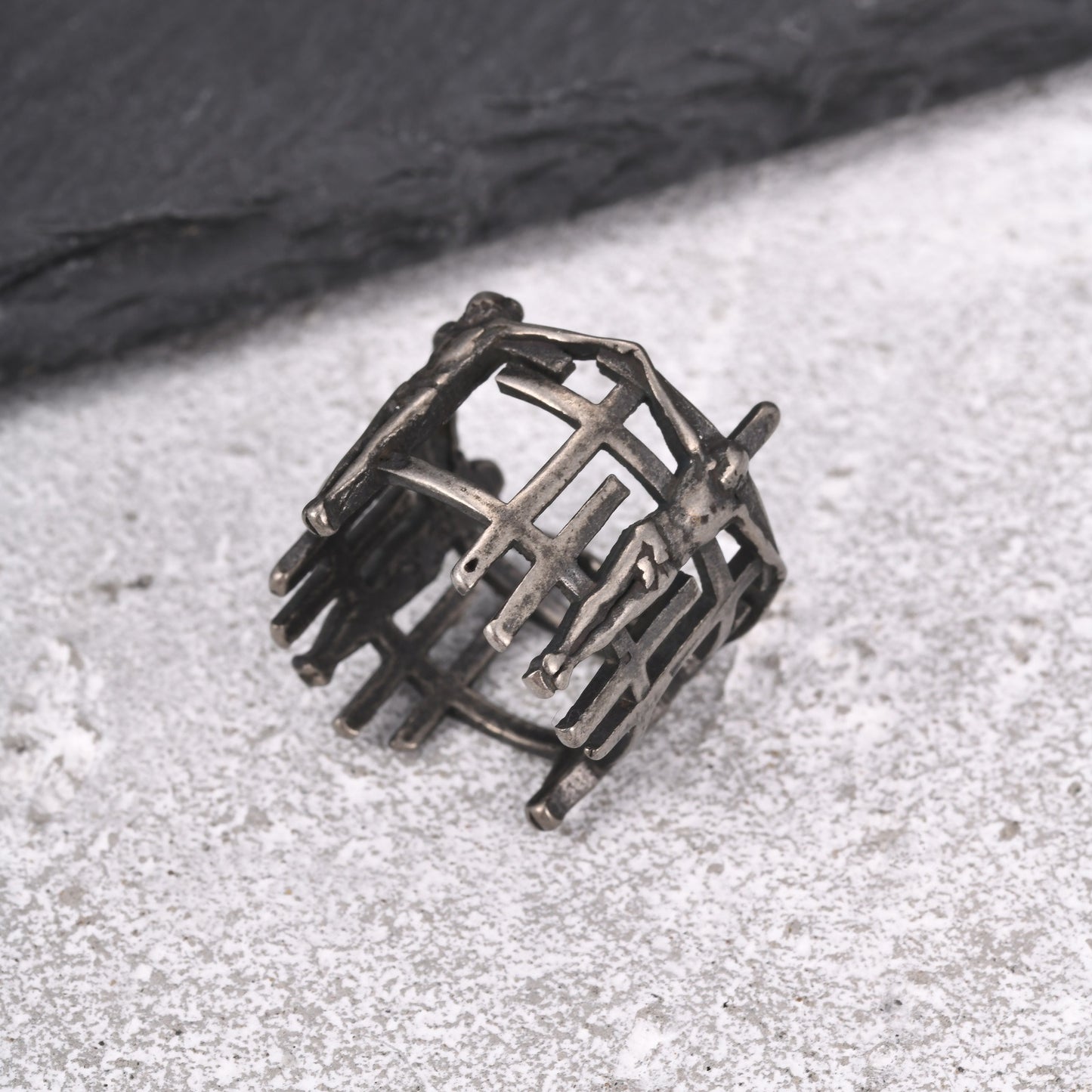 Kemstone Openwork Cross Ring for Men Stainless Steel Layered Metal RC-1116