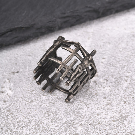 Kemstone Openwork Cross Ring for Men Stainless Steel Layered Metal RC-1116