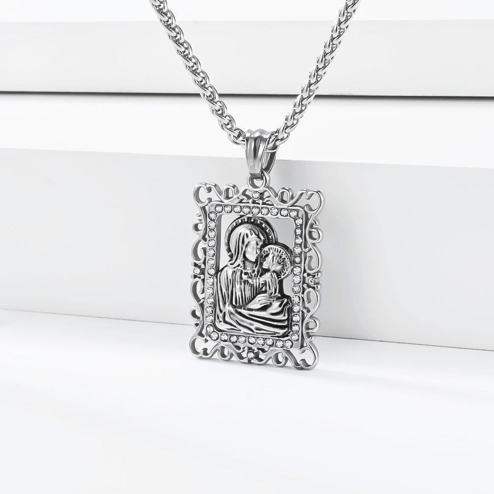 Kemstone Portrait Frame Pendant Necklace for Men Stainless Steel Vintage Relief K-PT732