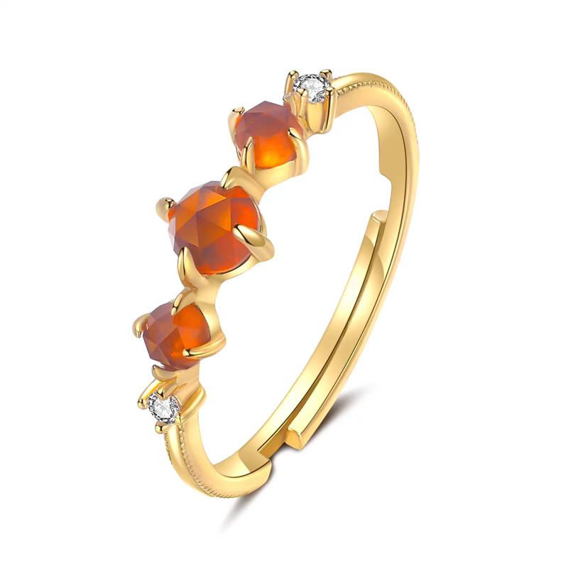 Orange Garnet Ring – Adjustable Vintage 925 Silver Gold-Plated Band | Kemstone "Phantom Sun"