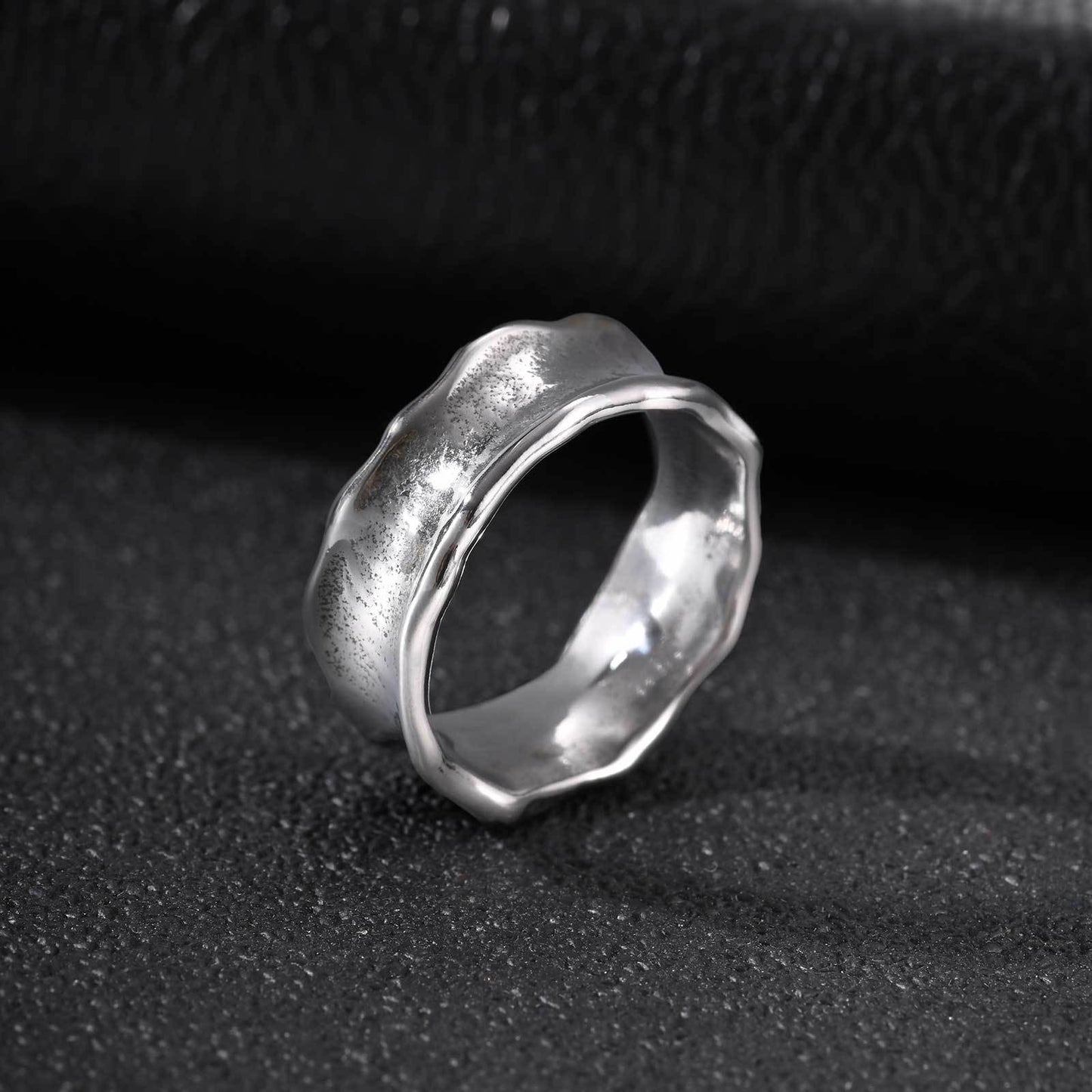 Kemstone Hammered Stainless Steel Ring for Men Wide Band Textured Style RC-1148