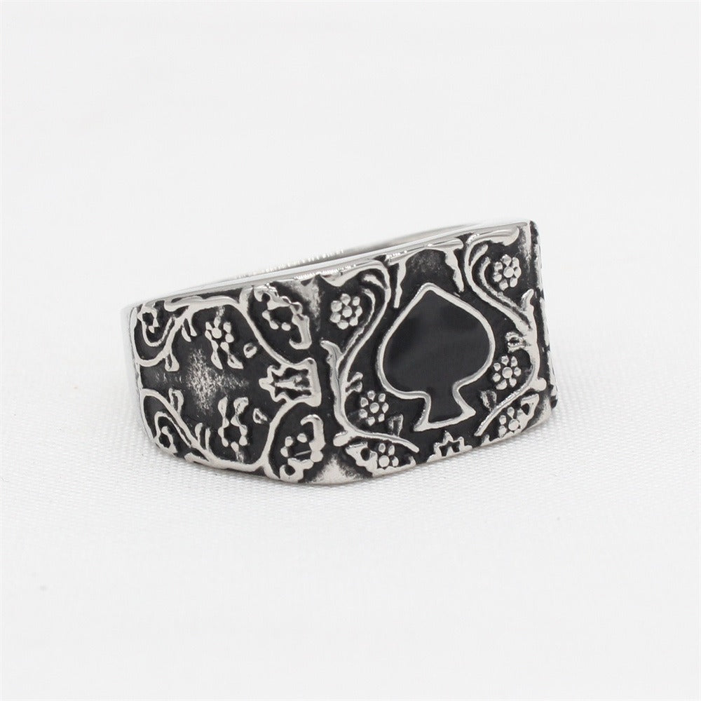 Kemstone Spade Ring for Men Titanium Steel Floral Scroll R1708