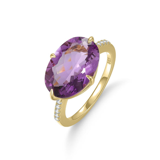 Kemstone Handcrafted 6.23ct Oval Gemstone Solitaire Ring – 925 Sterling Silver Gold-Plated Statement T7-OL1058R