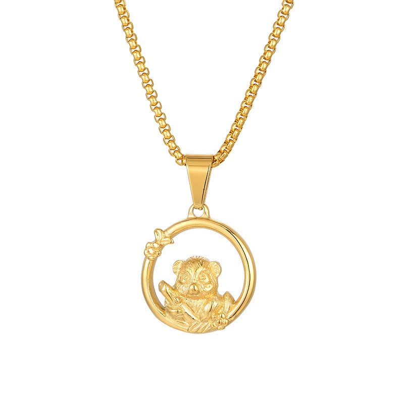 Kemstone Panda Circle Necklace for Men Titanium Steel KP119300-KJX