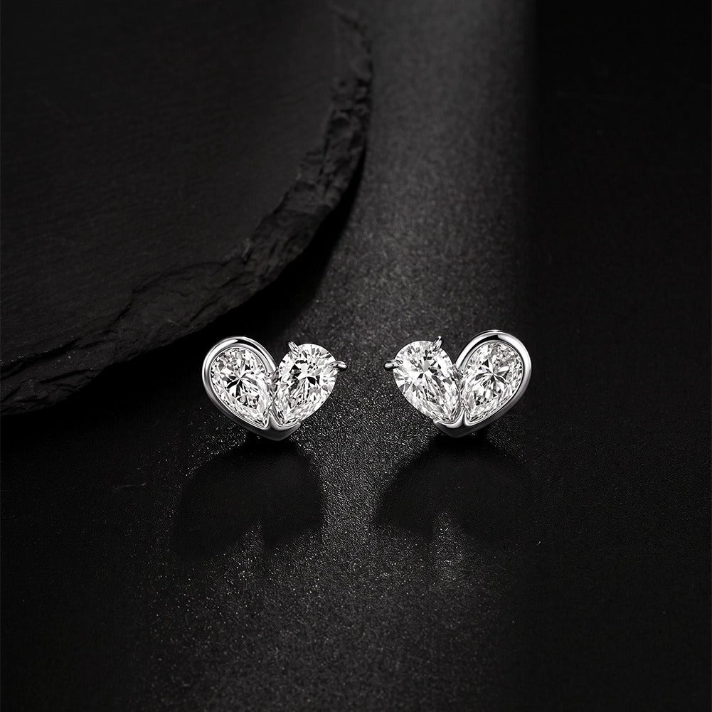 Kemstone Pear Cut Moissanite Heart Earrings for Women 925 Sterling Silver Studs SMOE30