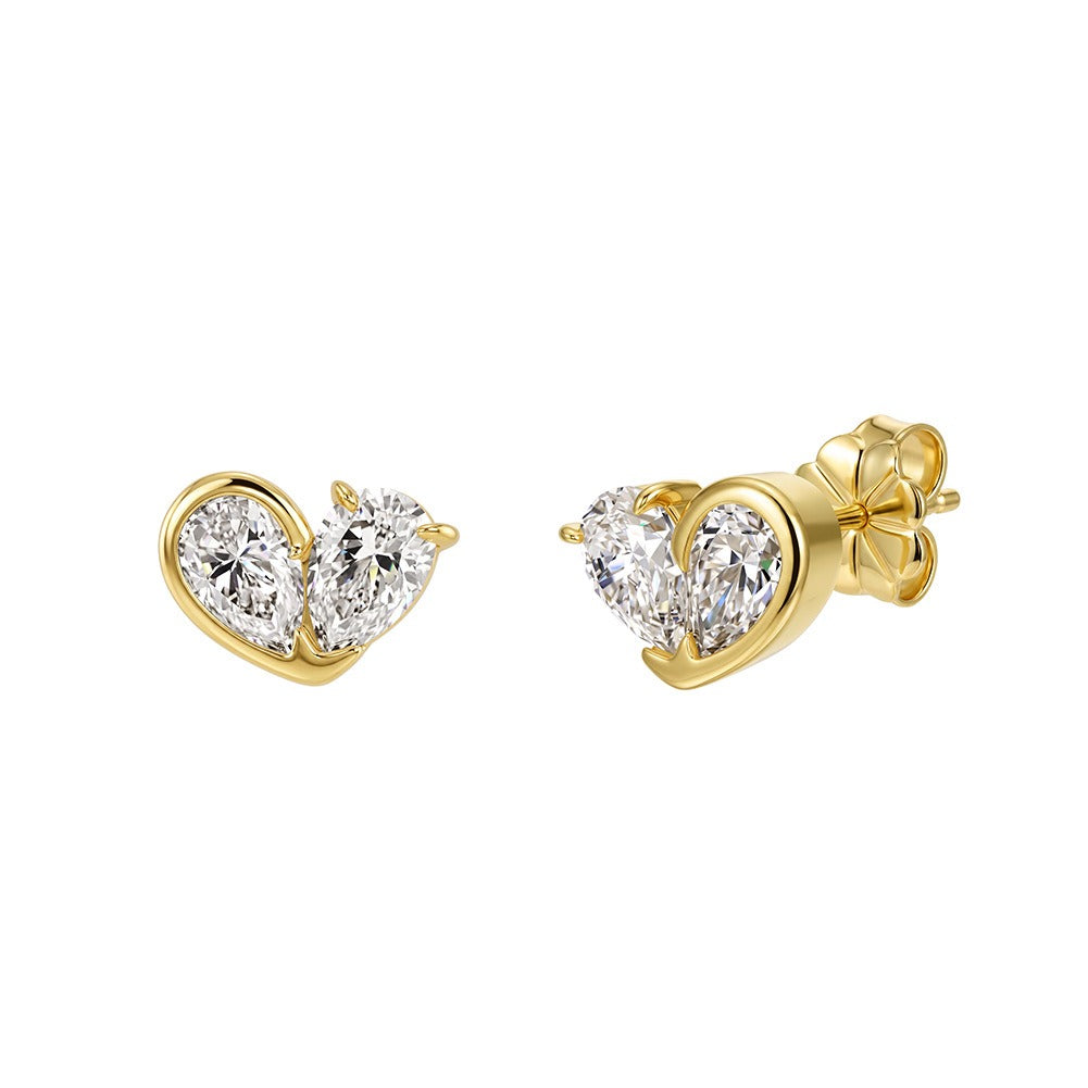 Kemstone Pear Cut Moissanite Heart Earrings for Women 925 Sterling Silver Studs SMOE30