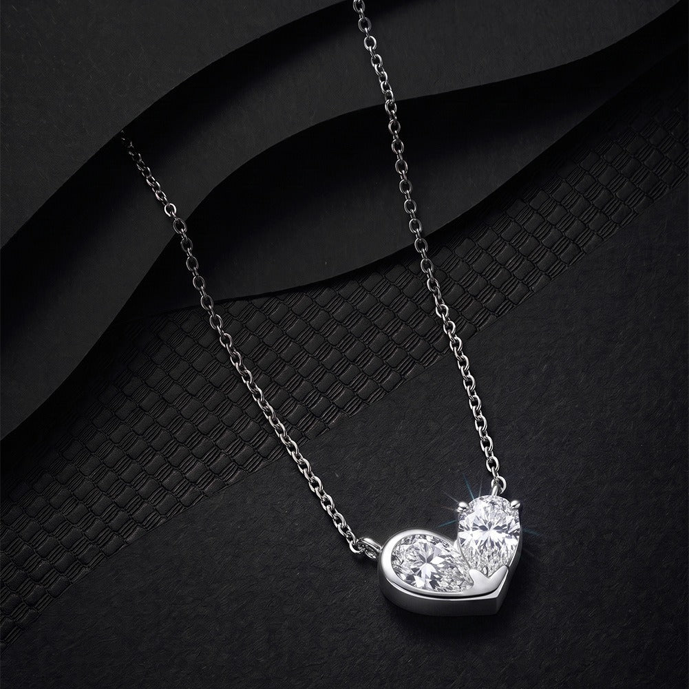 Kemstone Heart Moissanite Pendant Necklace for Women 925 Sterling Silver Pear Cut Detail SMON21