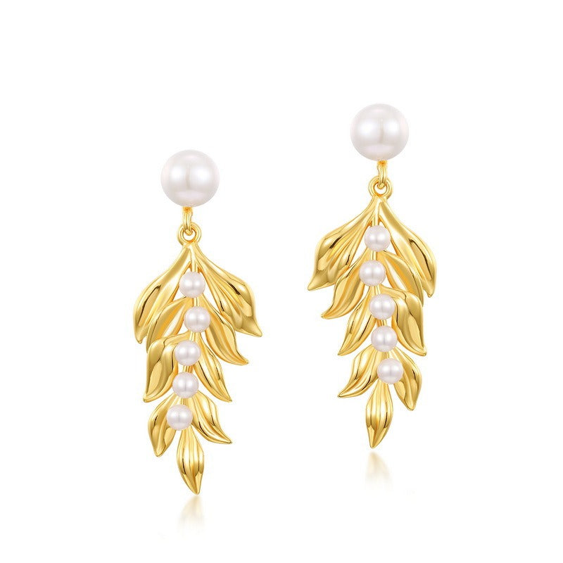 Pendientes de perla de plata S925, diseño original, hechos a mano por Kemstone - Estilo vintage francés