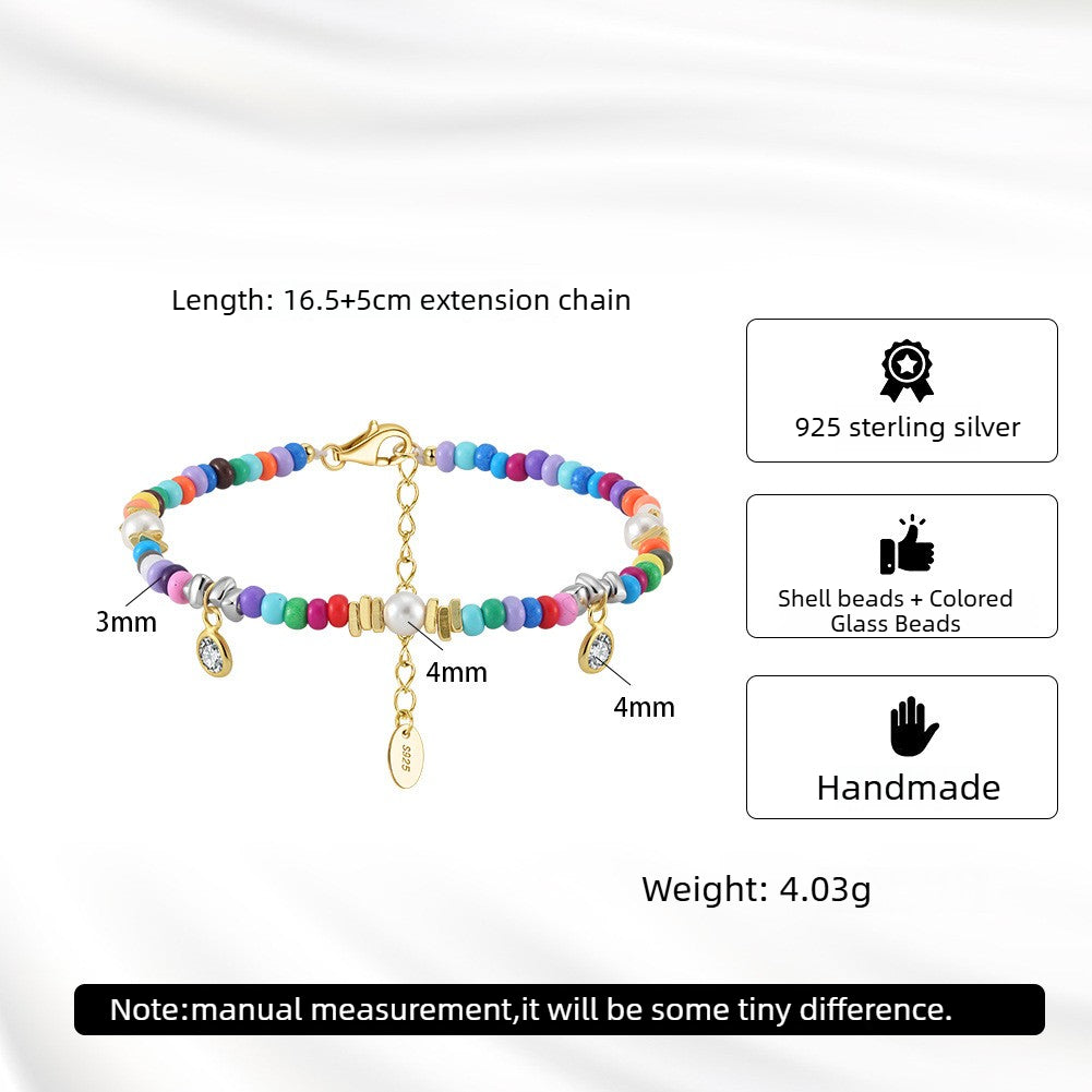 Kemstone Colorful Beaded Bracelet for Women 925 Sterling Silver Pearl Accent PSB08