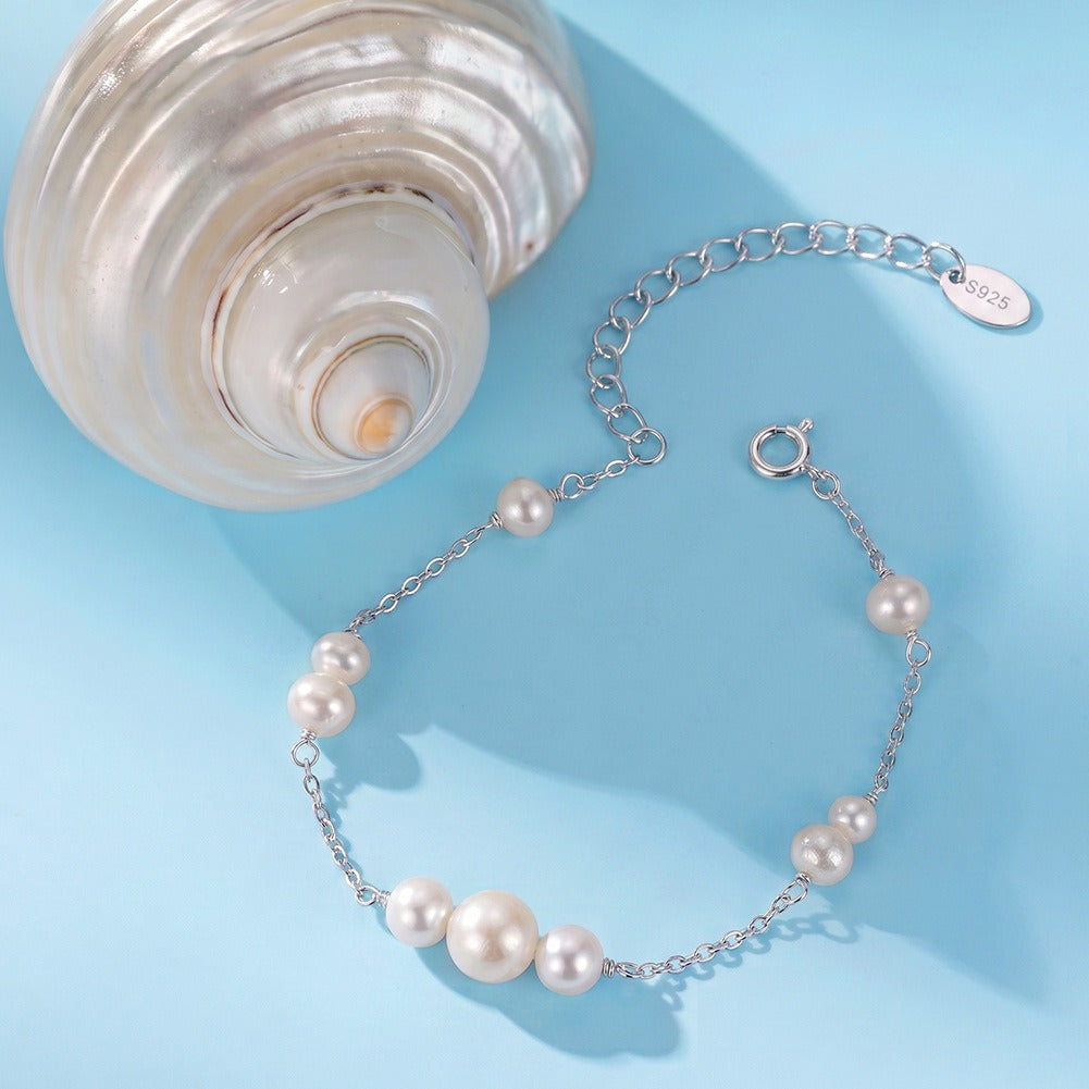 Kemstone Freshwater Pearl Station Bracelet for Women 925 Sterling Silver Chain GPB74