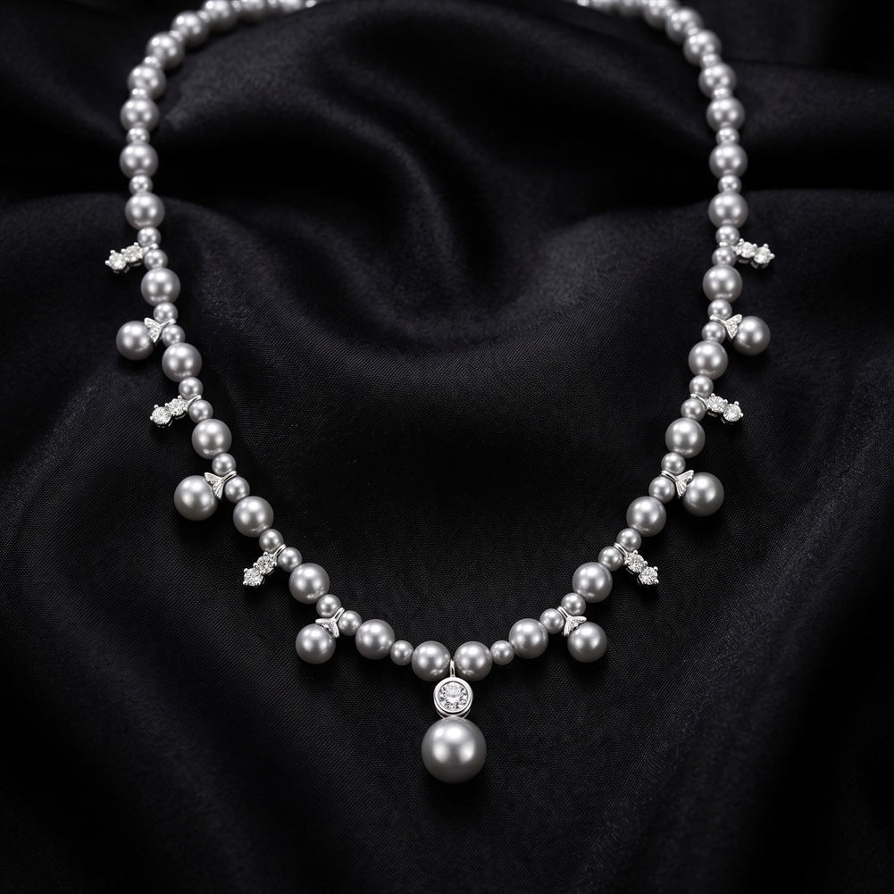 Kemstone Pearl Charm Necklace for Women 925 Sterling Silver Cubic Zirconia PSN17