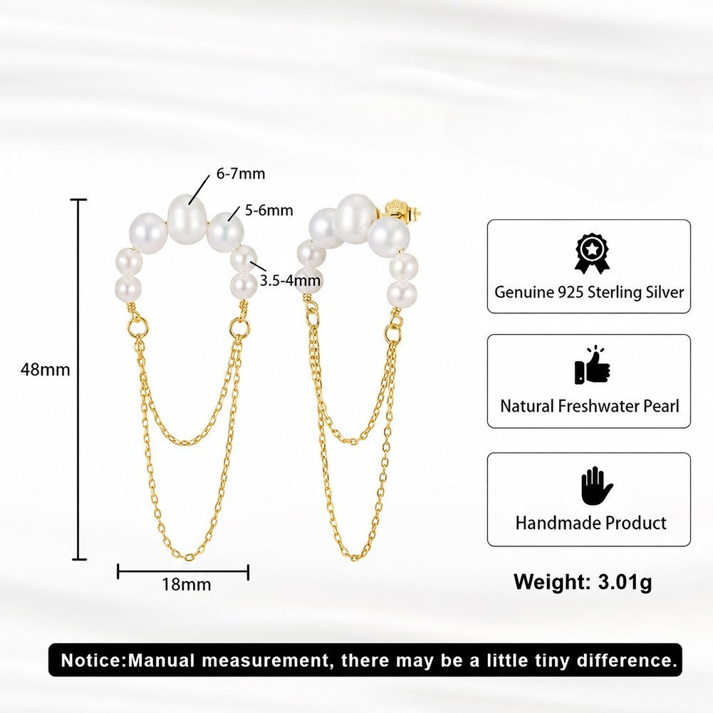 Kemstone Freshwater Pearl Chain Drop Earrings for Women 925 Sterling Silver GPE162