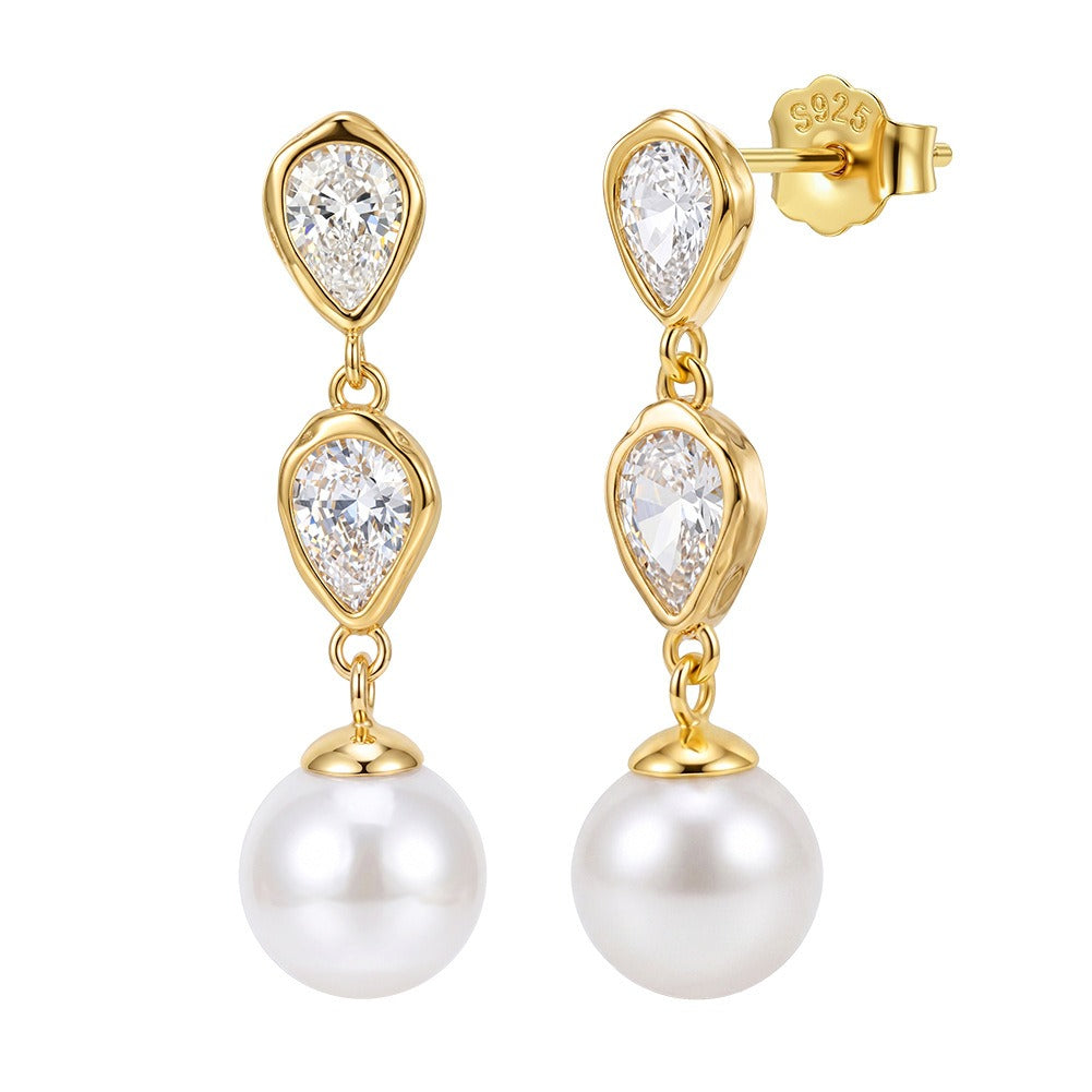 Kemstone Teardrop Pearl Drop Earrings for Women 925 Sterling Silver Cubic Zirconia PSE13