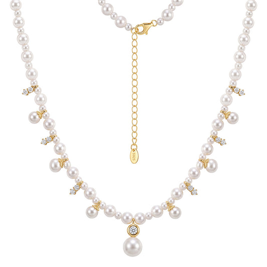 Kemstone Pearl Charm Necklace for Women 925 Sterling Silver Cubic Zirconia PSN17