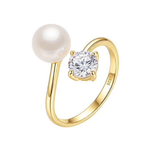 Kemstone Pearl Open Ring for Women 925 Sterling Silver Cubic Zirconia PSR01