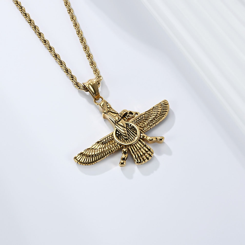 Kemstone Stainless Steel Faravahar Pendant Necklace – Persian Symbol for Men K-PT678