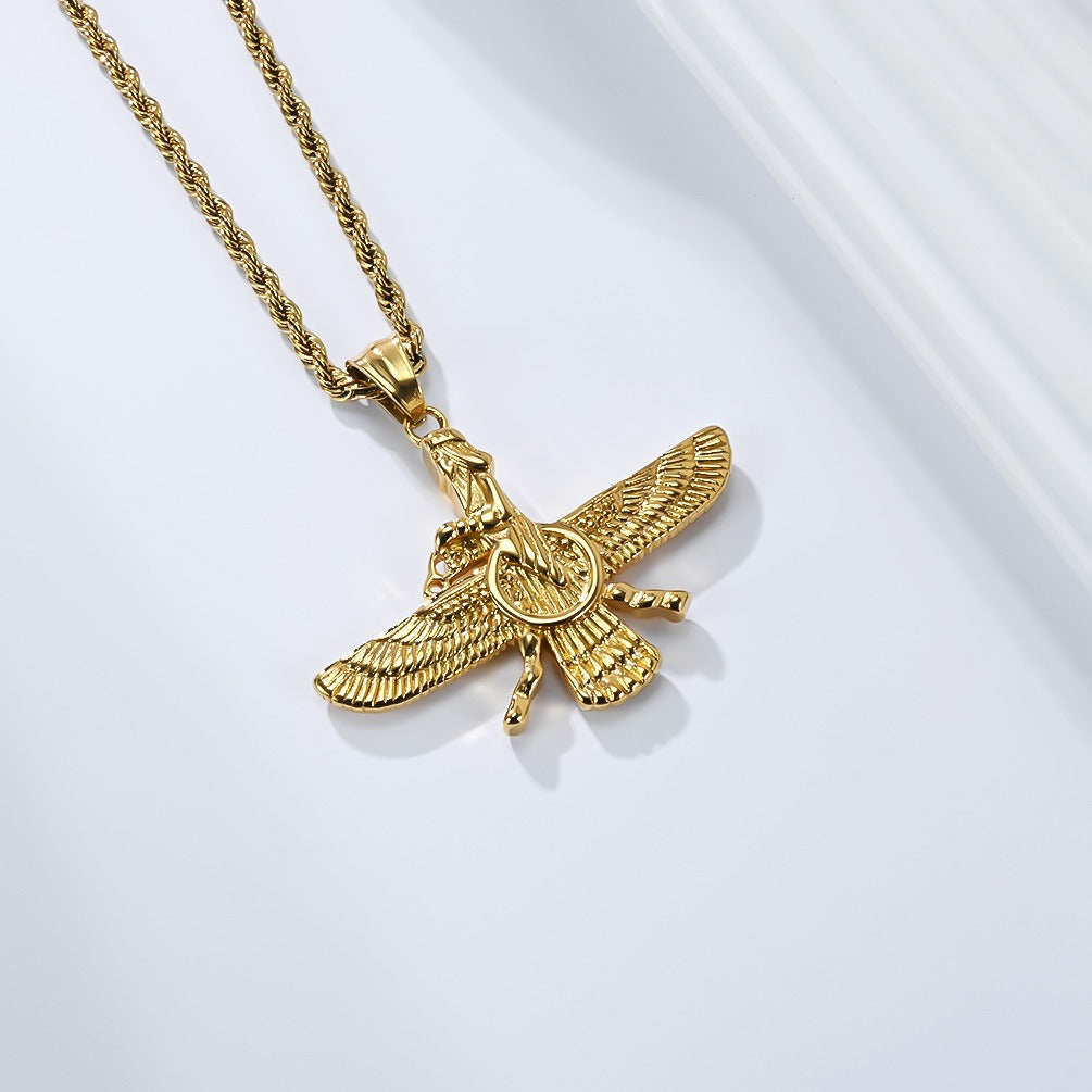 Kemstone Stainless Steel Faravahar Pendant Necklace – Persian Symbol for Men K-PT678