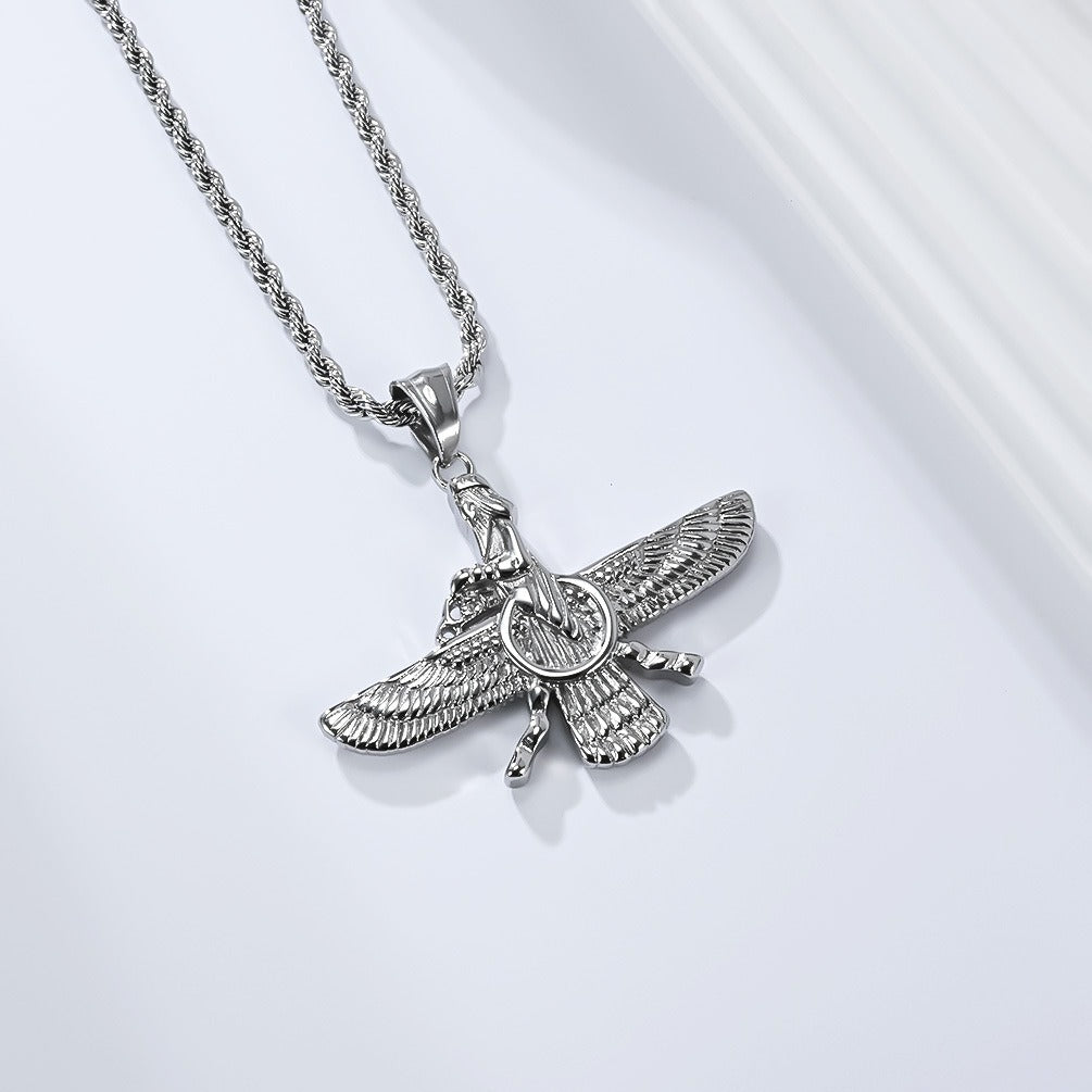 Kemstone Stainless Steel Faravahar Pendant Necklace – Persian Symbol for Men K-PT678