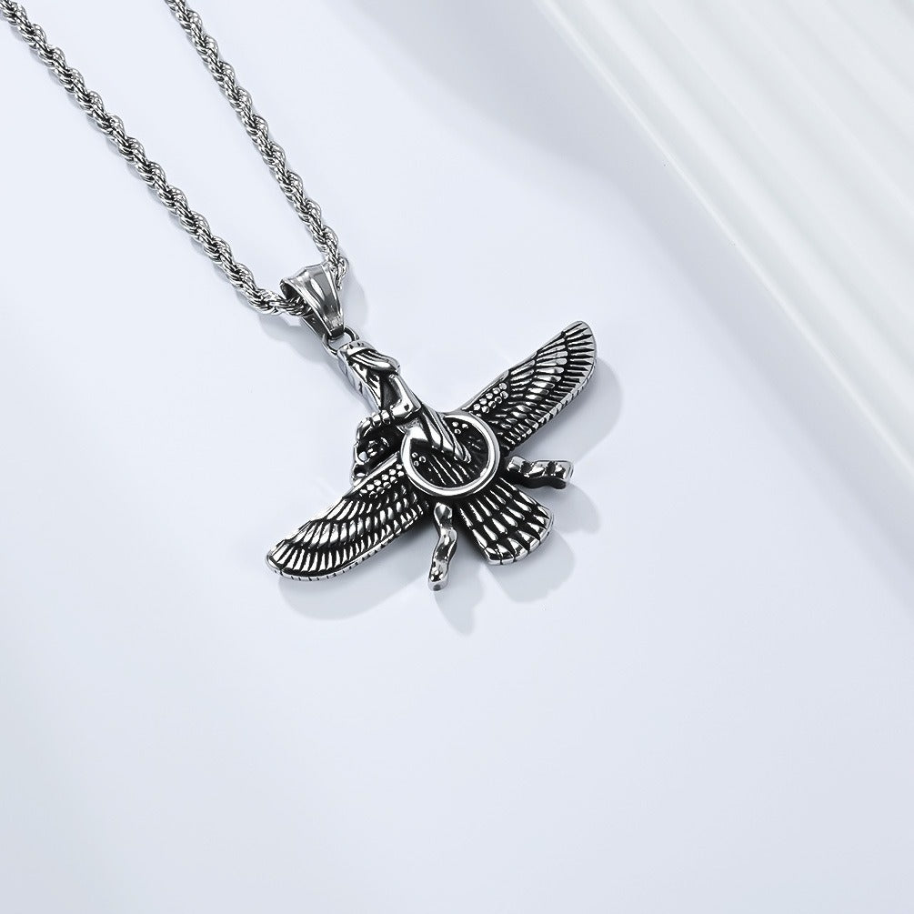 Kemstone Stainless Steel Faravahar Pendant Necklace – Persian Symbol for Men K-PT678