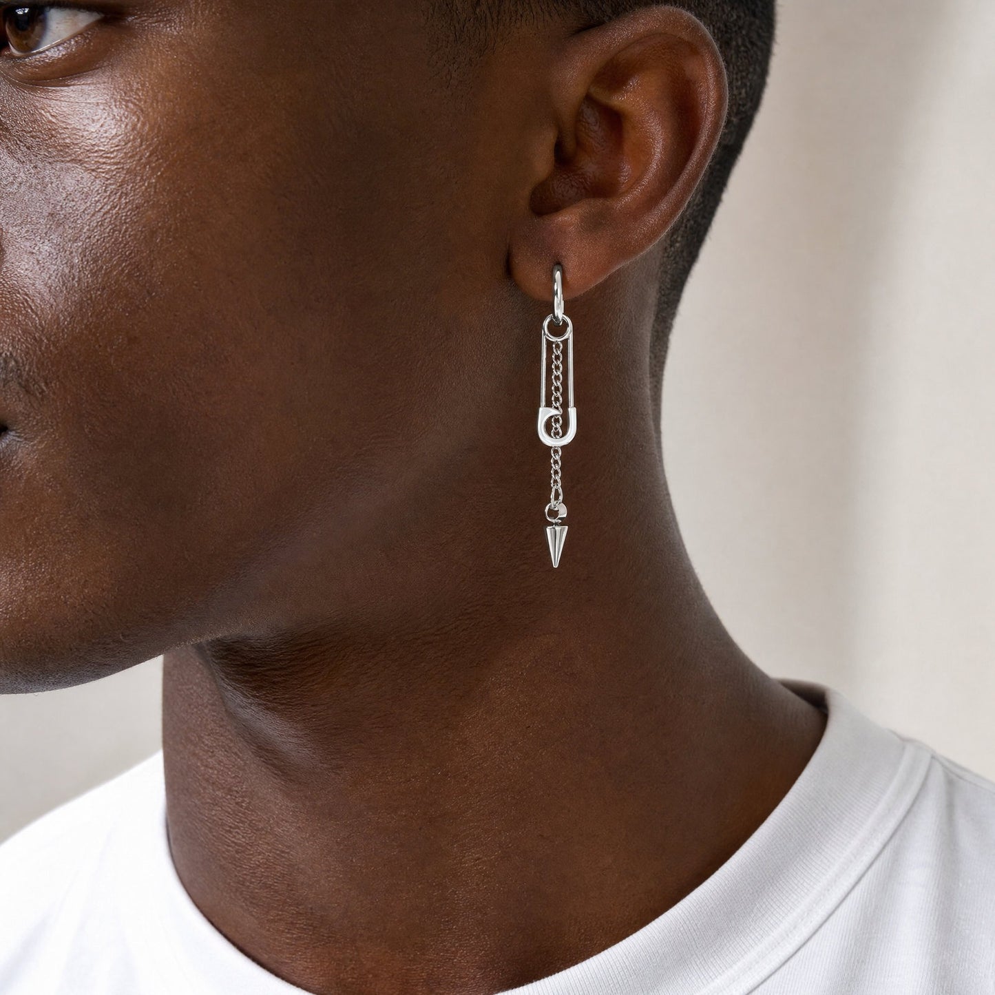 Kemstone Black Agate & Pin Inspired Spike Drop Earring for Men Stainless Steel ED-1075