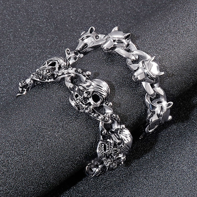 Kemstone Pirate Skull Bracelet for Men Titanium Steel Chunky Vintage Style KB27579-D