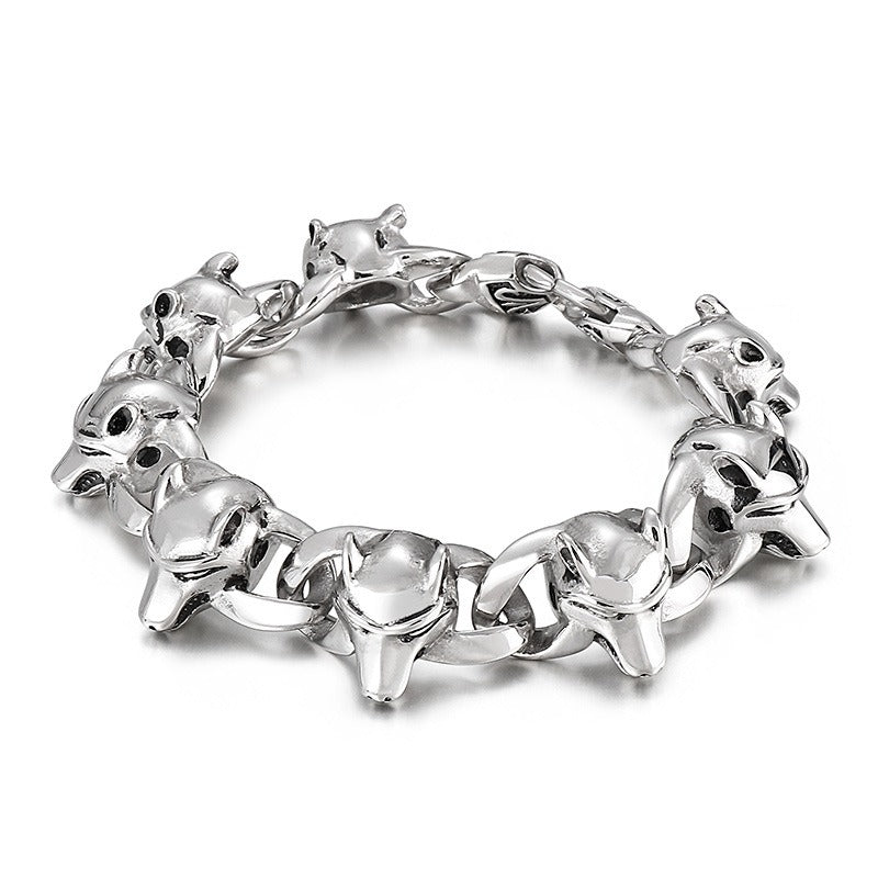 Kemstone Pirate Skull Bracelet for Men Titanium Steel Chunky Vintage Style KB27579-D