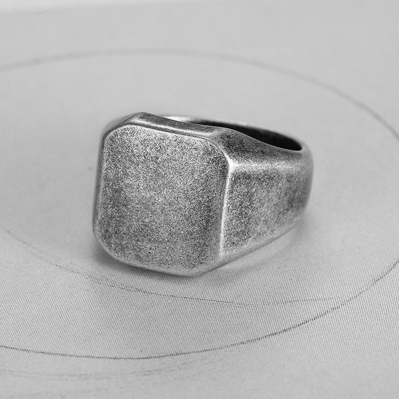 Kemstone Square Signet Ring for Men Titanium Steel Antique Silver TR0192