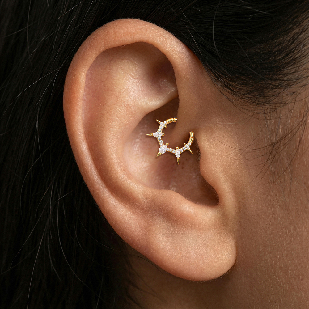 Kemstone S925 Sterling Silver Deer Antler Cartilage Hoop for Women Cubic Zirconia 60266661344C