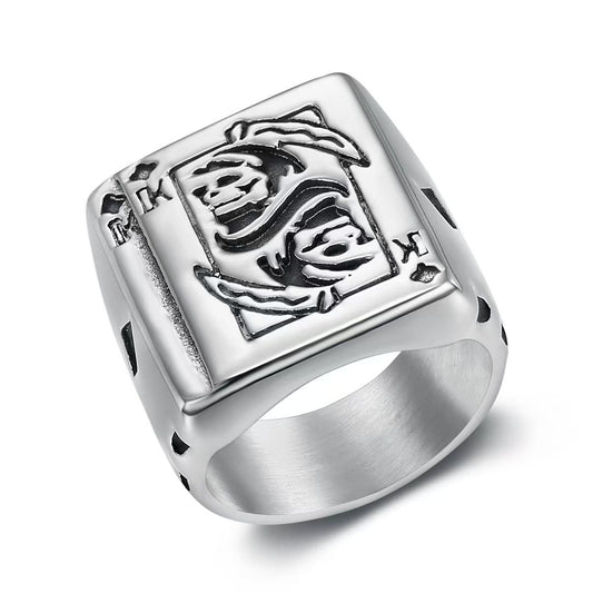 Kemstone Poker Signet Ring for Men Stainless Steel Gothic Figure Vintage TR0484