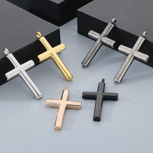 Kemstone Classic Titanium Steel Cross Necklace – Polished Pendant for Couples KP55901-BD