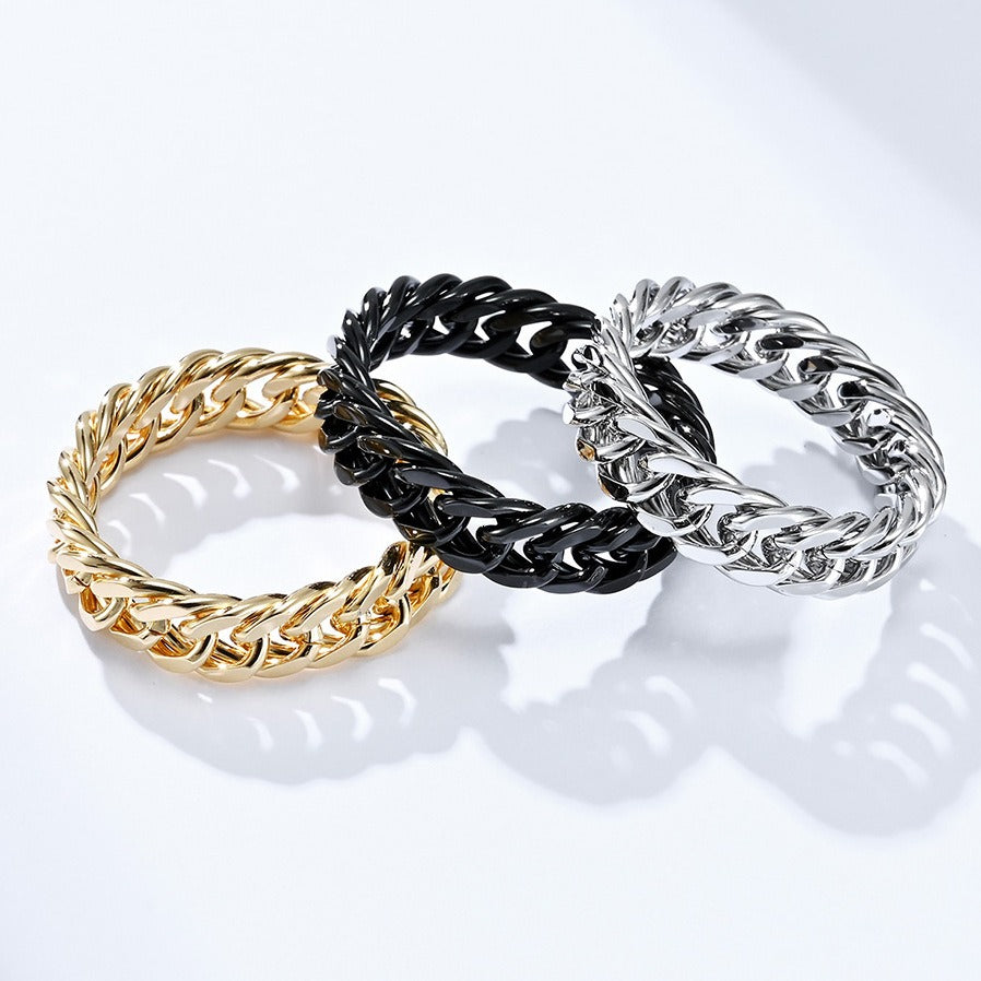 Kemstone Titanium Steel Cuban Chain Link Ring – Double Chain for Men & Women Jewelry K-R700