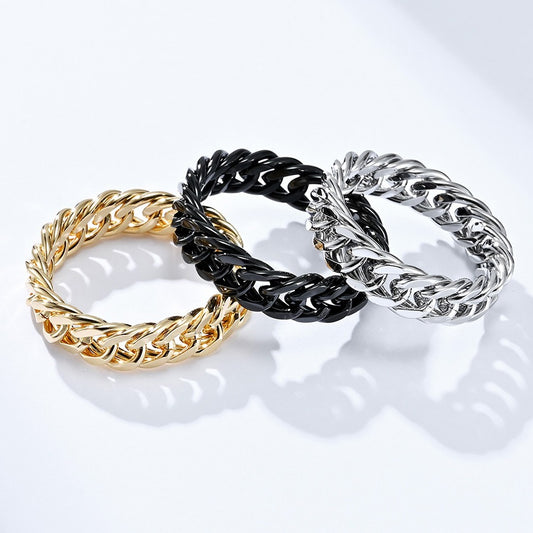 Kemstone Titanium Steel Cuban Chain Link Ring – Double Chain for Men & Women Jewelry K-R700