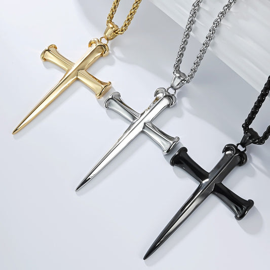 Kemstone Stainless Steel Cross Pendant Necklace – Vintage Style for Men K-PT683